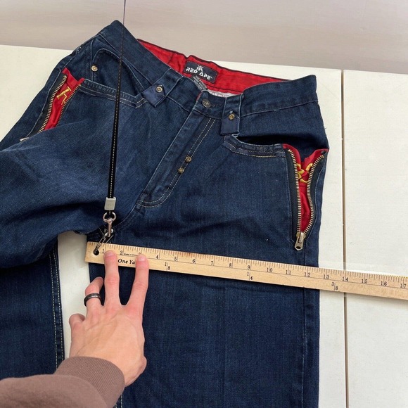 Vintage Y2K Red Ape Baggy Jeans 30x30 Dark Blue Grunge Gothic Cyber Embroidered - Picture 13 of 14